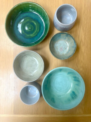 Green hue pots made by Deb McPeake
