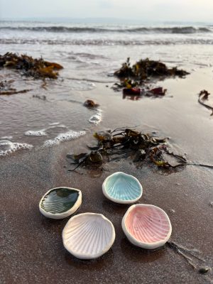 Beautiful handmade shell ring dishes on the beach